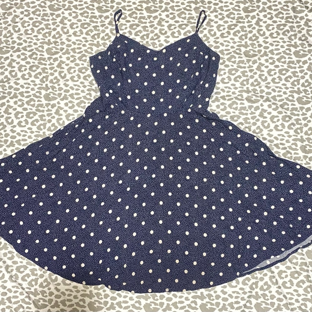 Navy Polka Dot Dress with Zipper on the Side